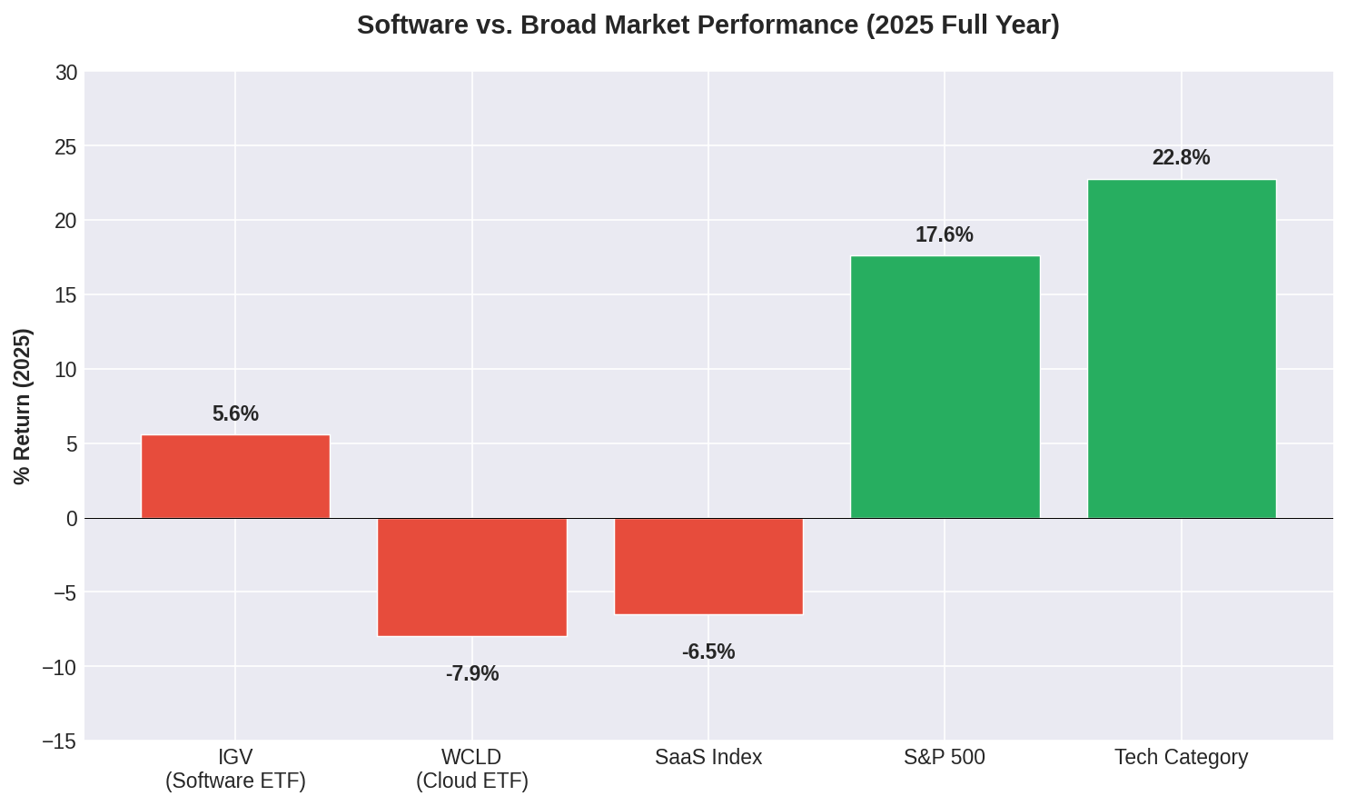 Software vs. Broad Market Performance (2025 Full Year)